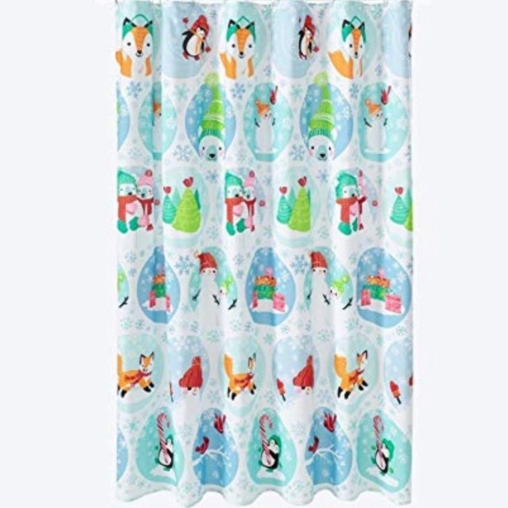 St. Nicholas Square OH WHAT FUN Christmas Holiday Winter Shower Curtain & Hooks